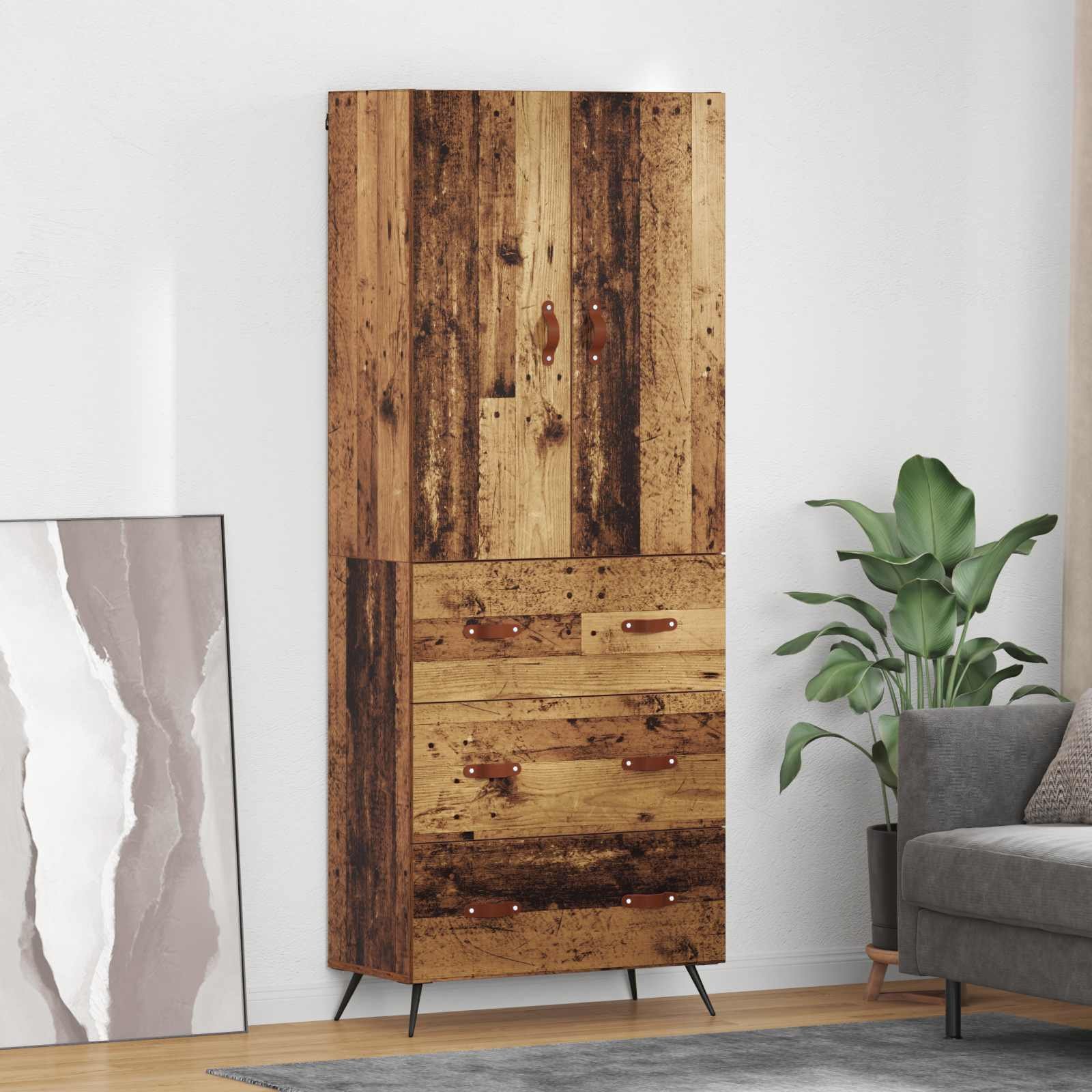 vidaXL Highboard Ścienny Stare drewno 69,5 x 34 x 180 cm