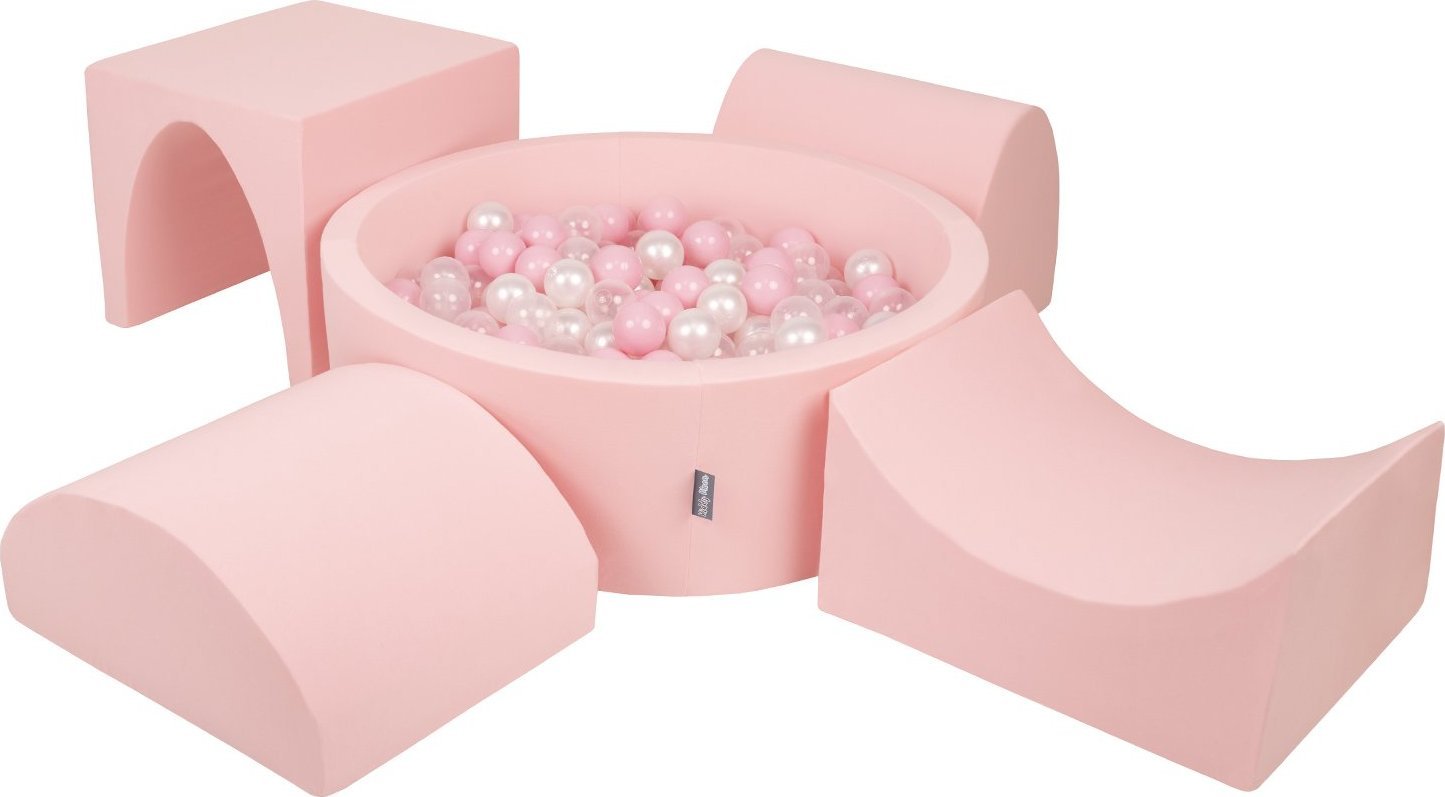 KiddyMoon KiddyMoon Piankowy plac zabaw PPZP-OK30D-135 z piłeczkami różowy: pudrowy róż-perła-transparent basen 300/górka/tunel/rampa L/półwałek L Zab