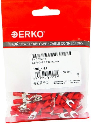 Końcówka widełki izolowana KNE 1mm M4 100szt ERKO
