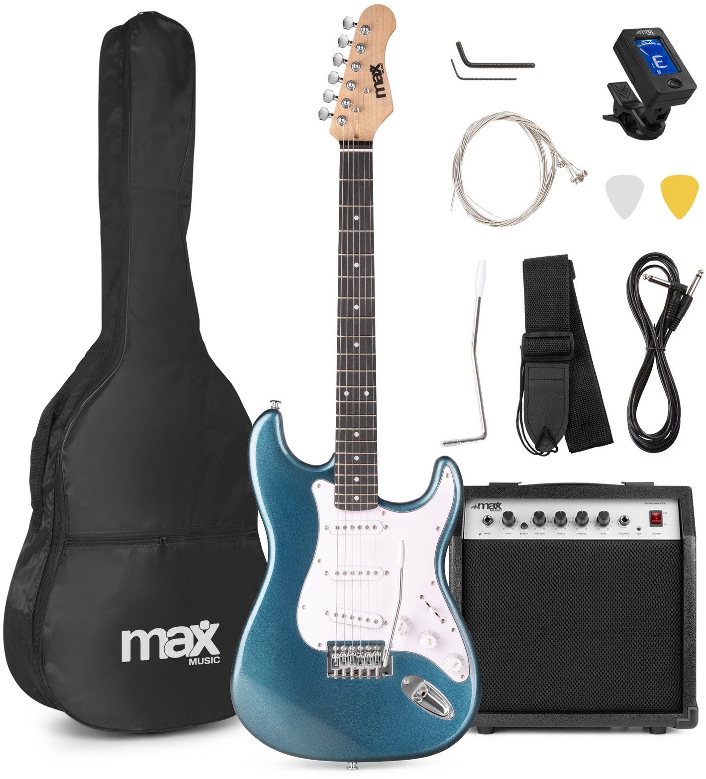 Zestaw: Gitara elektryczna GigKit Max niebieska + wzmacniacz akcesoria one size