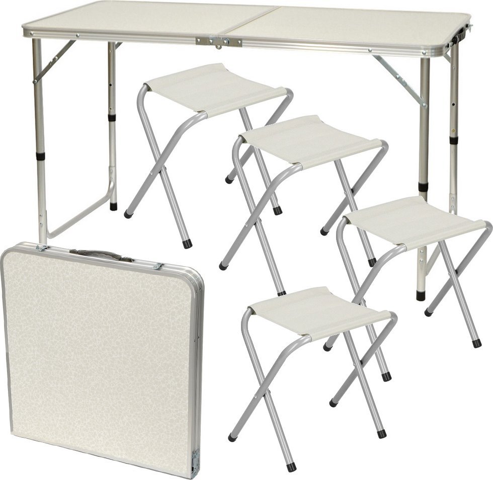 Verk Zestaw stolik stół turystyczny składany kempingowy duży 4 krzesła walizka Zestaw stolik stół turystyczny składany kempingowy duży 4 krzesła waliz
