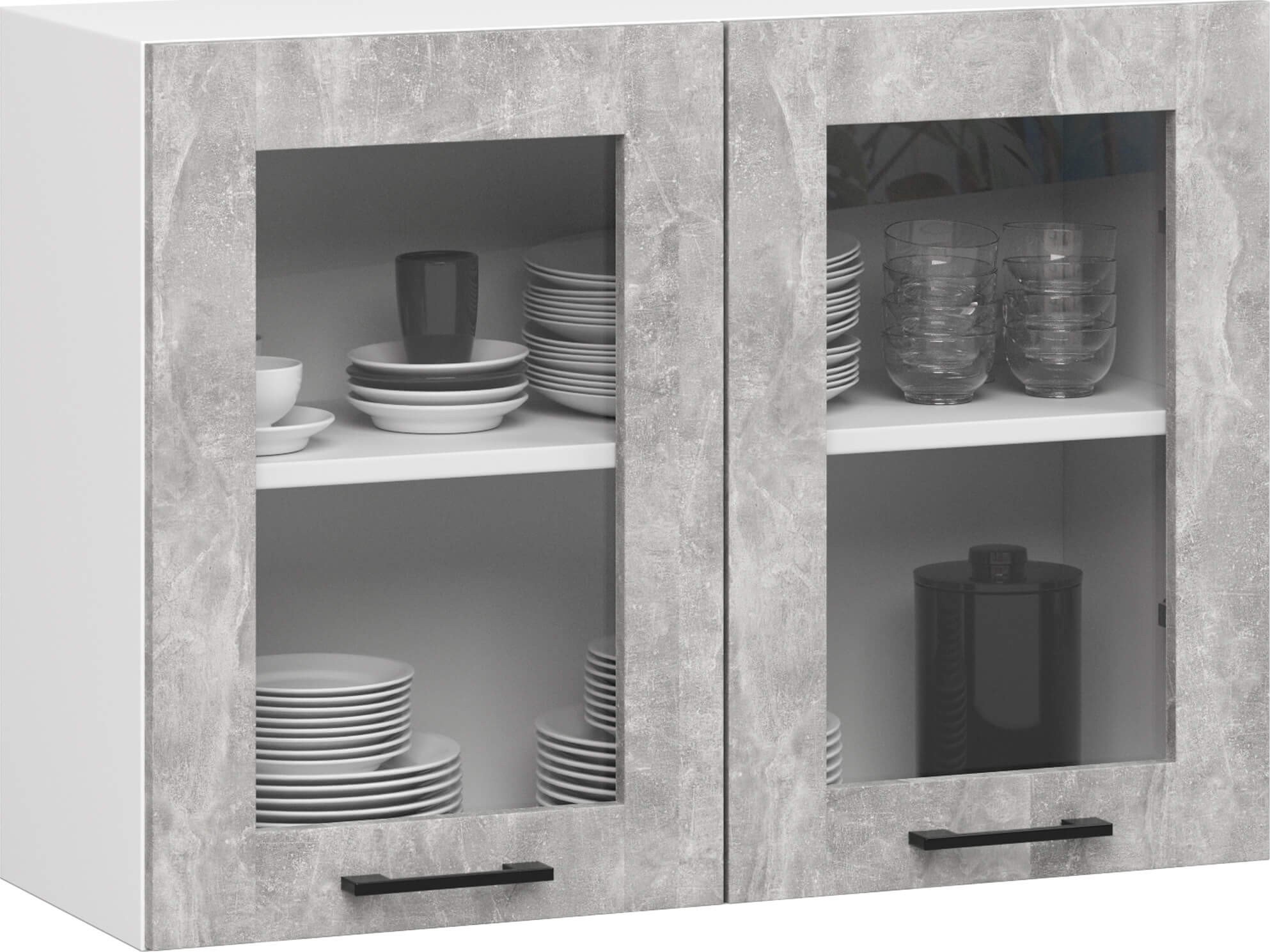 Fabryka Mebli Akord Szafka kuchenna OLIWIA witryna wisząca 80x58 cm 2 drzwi 2 półki - biała-beton