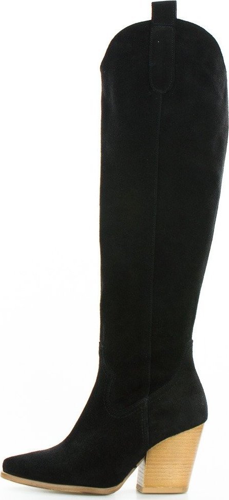 Sempre Kozaki kowbojki skórzane welurowe czarne Sempre-39