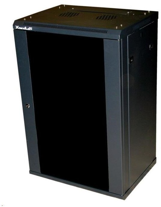 Szafa XtendLan 19" szafka ścienna 18U 600x600, nosność 60 kg, szklane drzwi dymne, rozłożony, czarny
