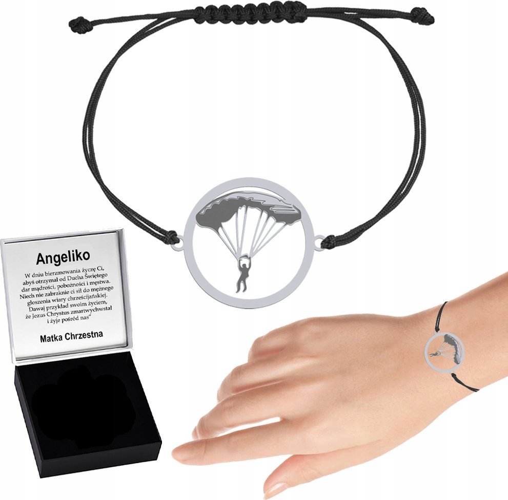 Radziszewska Jewellery Bransoletka Spadochroniarz Sznurek Srebro 925 Spadochroniarstwo GRAWER