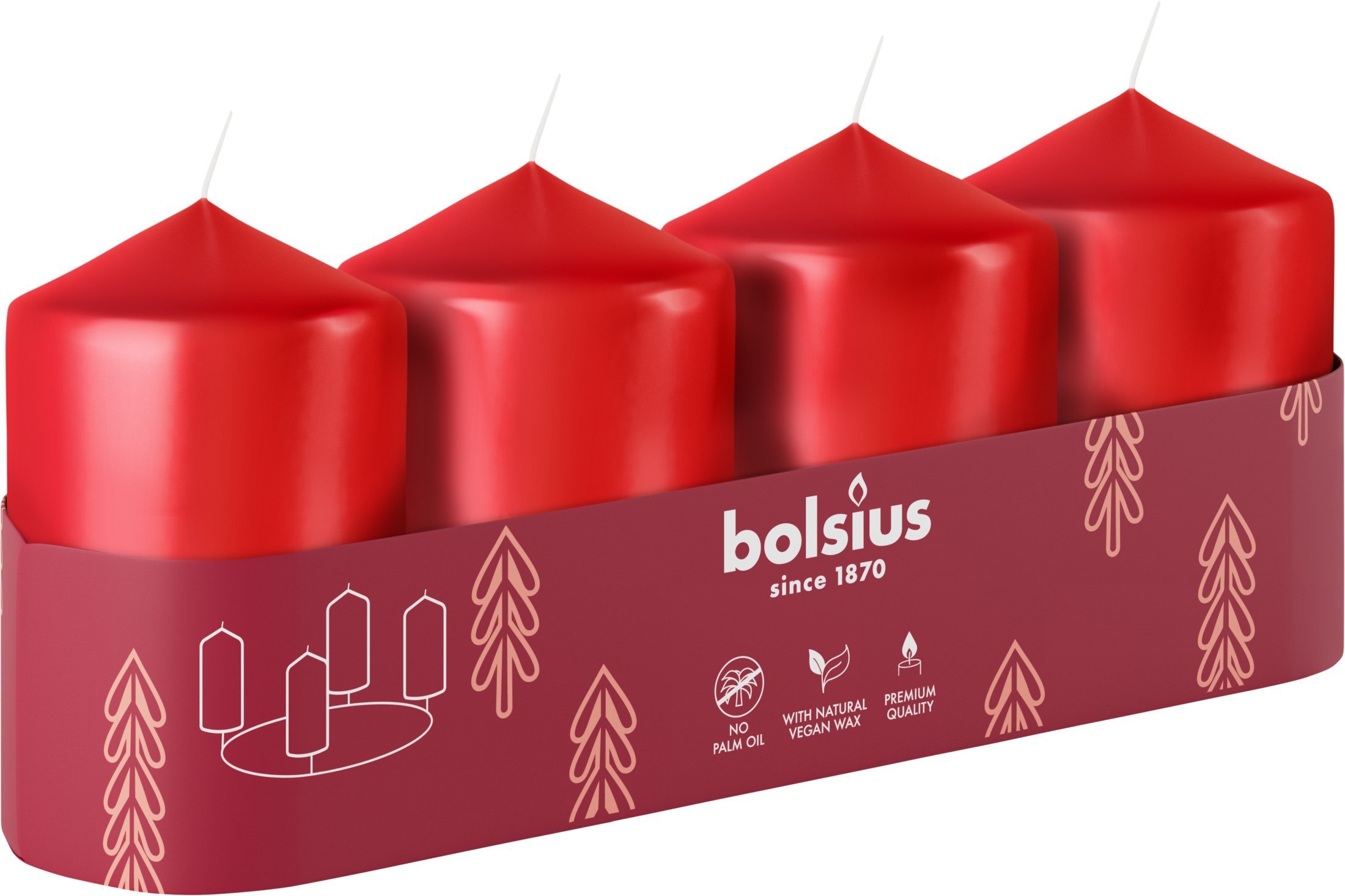 Bolsius Świece cylindry 4 gab. O60x40mm czerwony 8717847189646 8717847189646 (8717847189646)