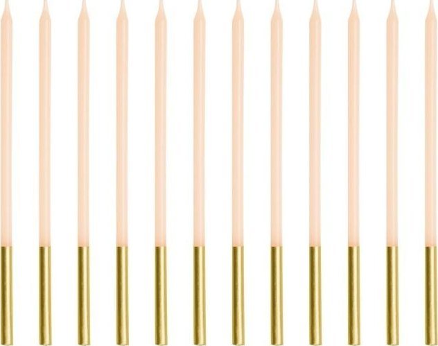 Świeczki urodzinowe gładkie beżowe 14cm 12szt
