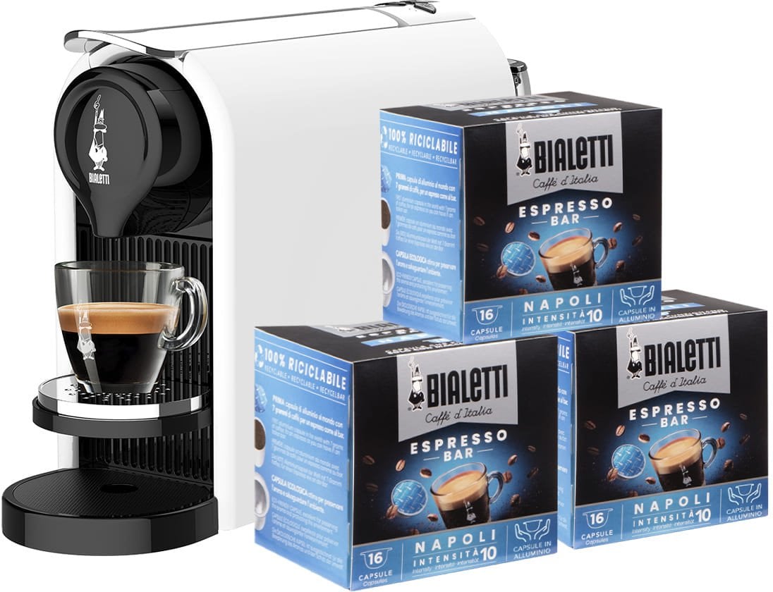 Bialetti - ekspres kapsułkowy Gioia Plus - Biały + 48szt kapsułek NAPOLI