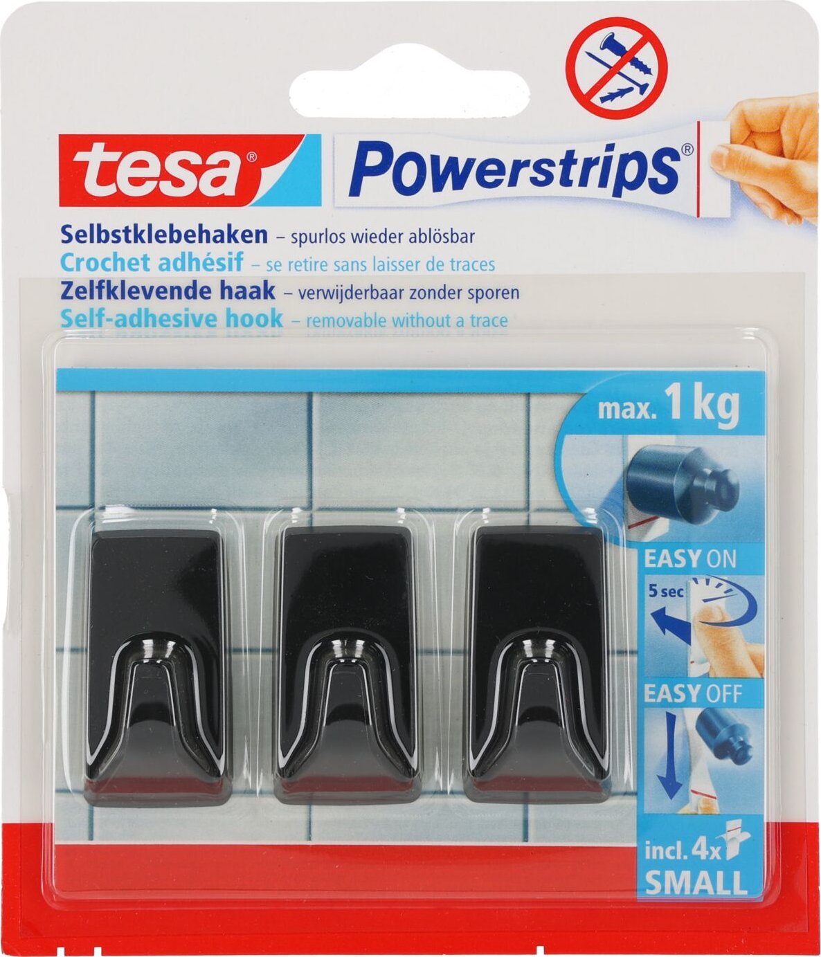 Tesa HACZYKI SAMOPRZYLEP.POWERSTRIPS 3 SZT.PROSTOKĄT.MAŁE,CZARNE