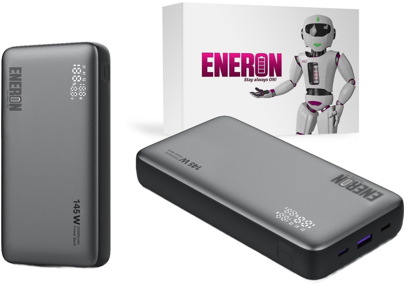 Zasilacz do laptopa Eneron Powerbank SZYBKIE ŁADOWANIE 25000mAh 3x USB/USB-C 145W do LAPTOPA/TELEFONU + kabel
