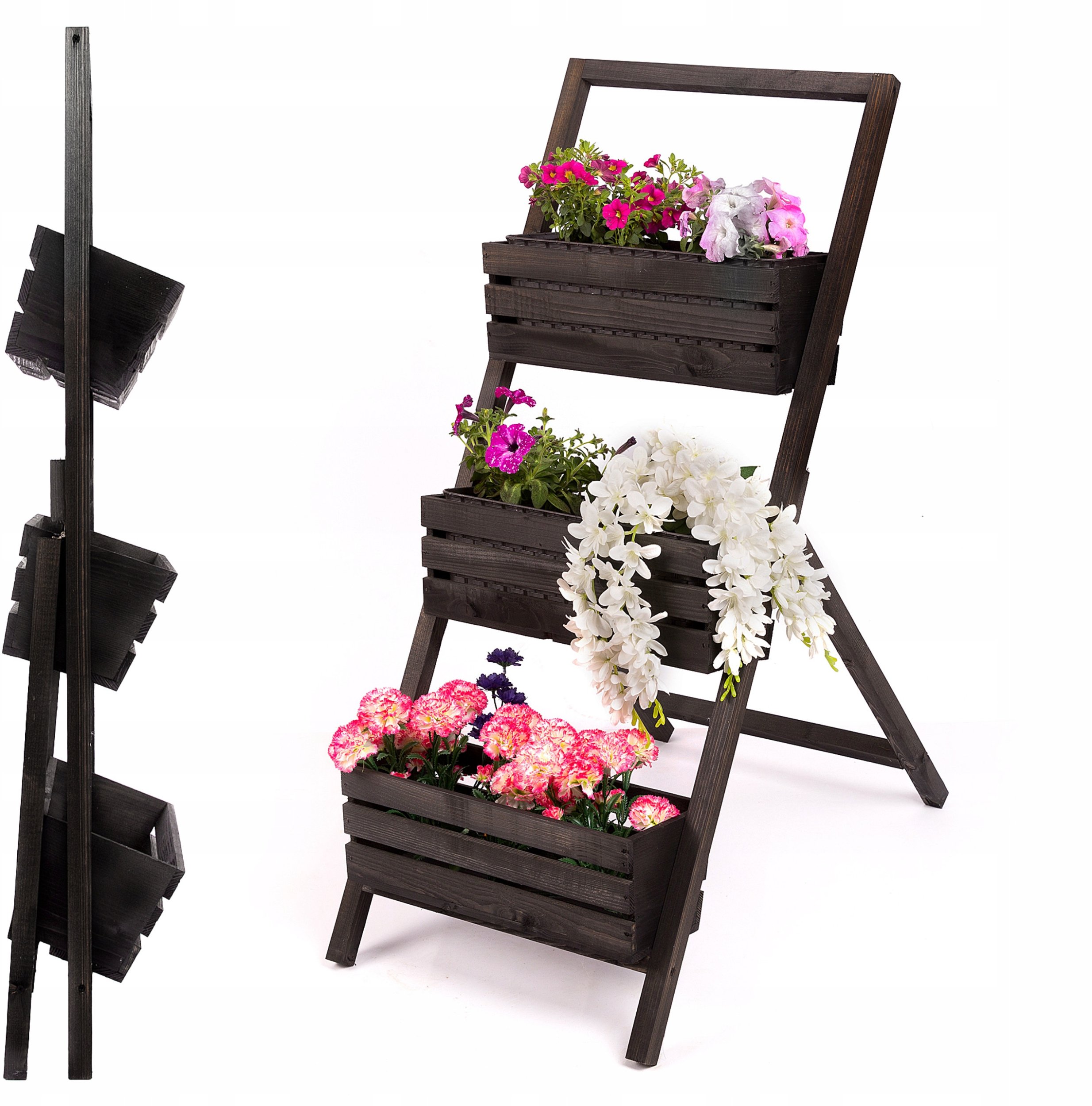 KWIETNIK STOJĄCY DREWNIANY KASKADOWY CZARNY