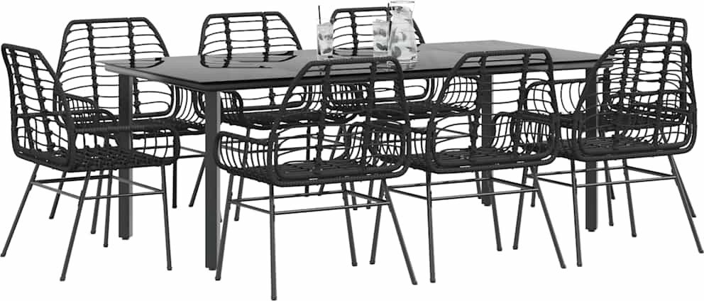vidaXL 9-częściowy zestaw ogrodowy z czarnego polirattanu i szkła