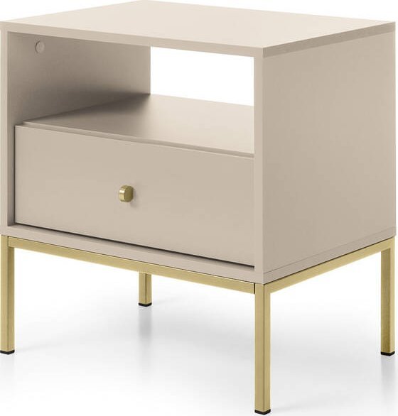 Ravio Stylowy stolik nocny Bari w kolorze beżowym i złotymi nóżkami