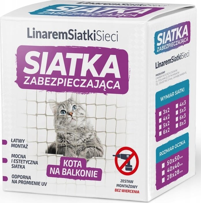 Linarem SiatkiSieci ZESTAW SIATKA NA BALKON DLA KOTA 8x3 BEZ WIERCENIA MARKA BEZPIECZNE KOTY