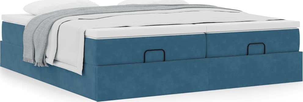 vidaXL vidaXL Rama łóżka otomana z materacami, niebieska, 200x200 cm, aksamit