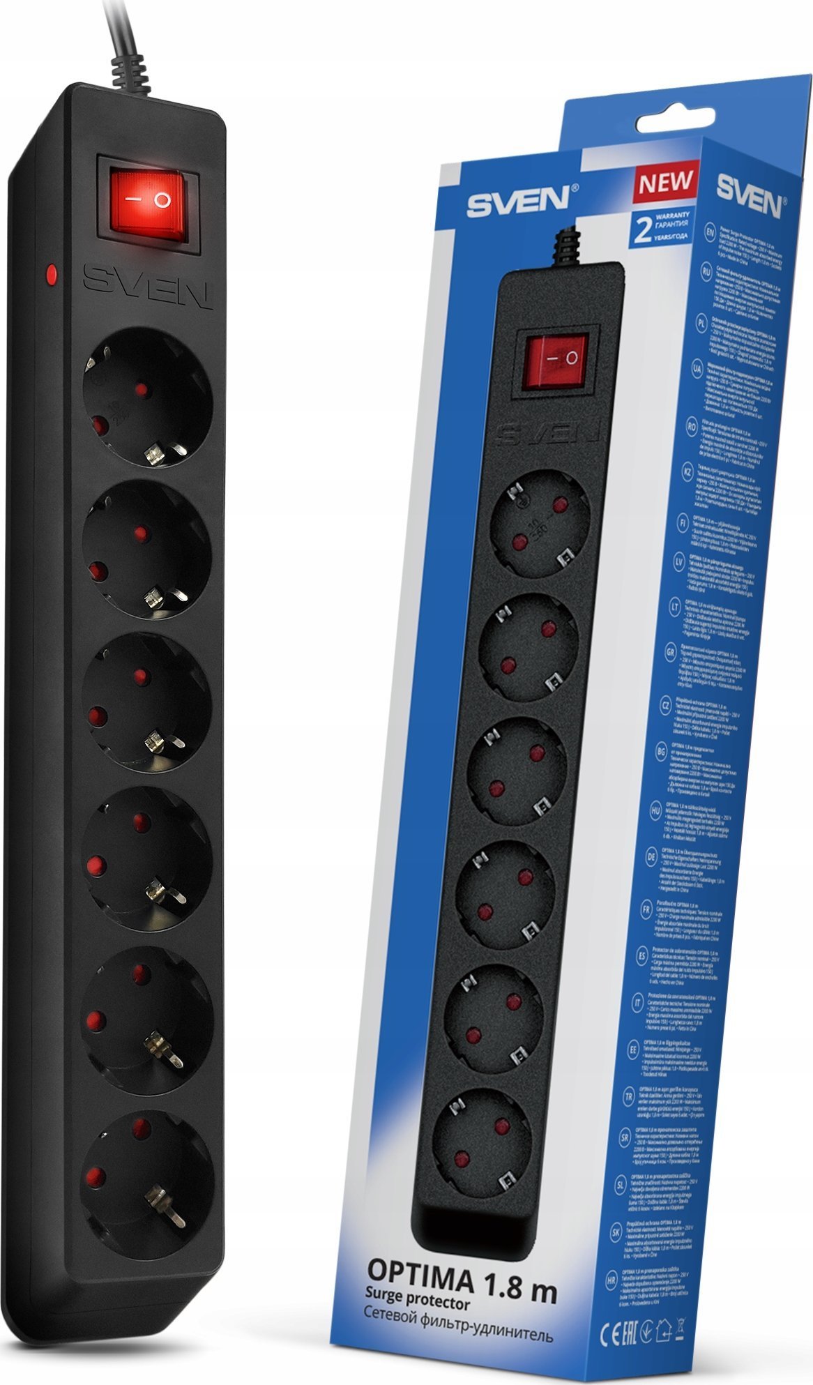 Listwa przeciwprzepięciowa SVEN Optima 1,8 m (6 gniazd) czarna