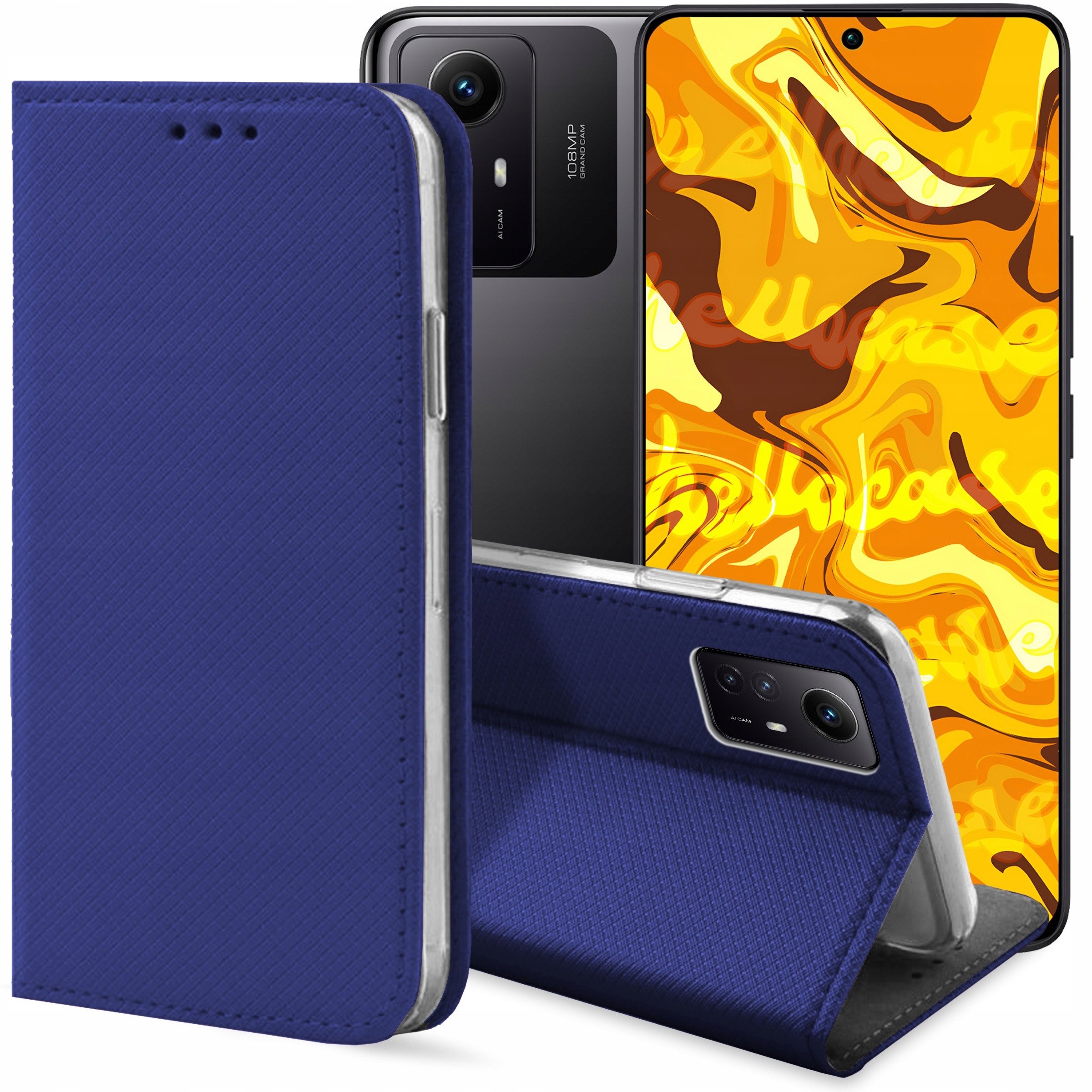 ETUI Z KLAPKĄ DO XIAOMI REDMI NOTE 12S GRANATOWE ZAMYKANE MAGNETYCZNE CASE