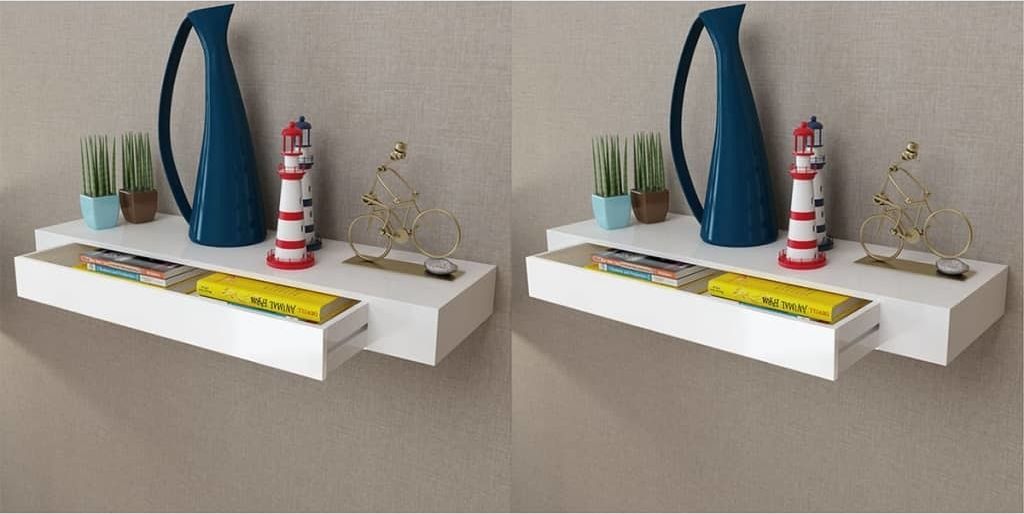 vidaXL Półki wiszące z szufladami, 2 szt., białe, 80 cm