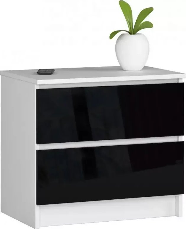 Elior Minimalistyczna komoda do sypialni biała + czarny połysk - Parin 4X