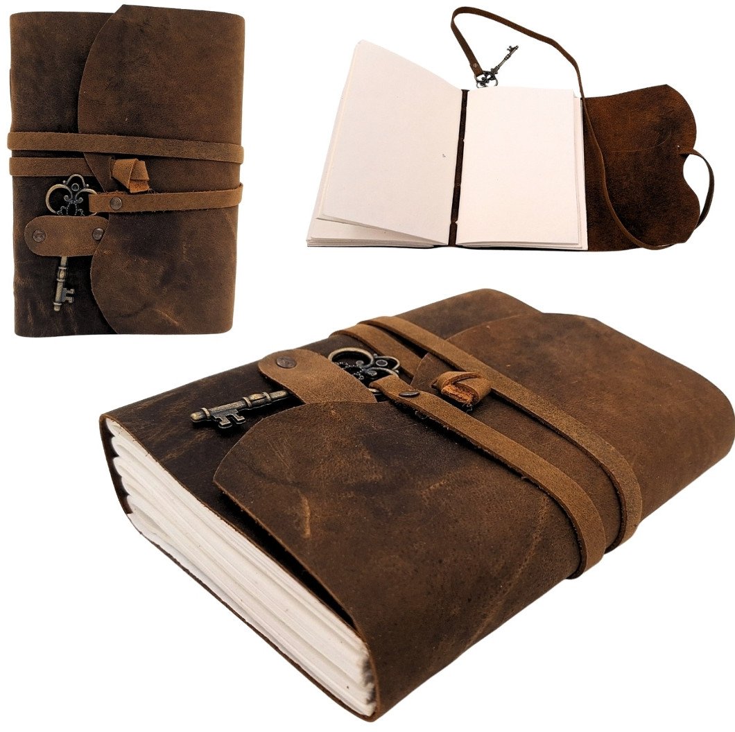 Notes Skórzany Retro z Kluczykiem i Paskiem 200 stron 18 x 13 cm - AH02