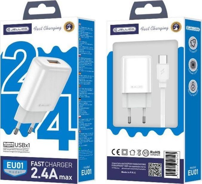 Ładowarka Jellico JELLICO ŁADOWARKA SIECIOWA EU01 2.4A USB + KABEL USB-C ZESTAW BIAŁY standard
