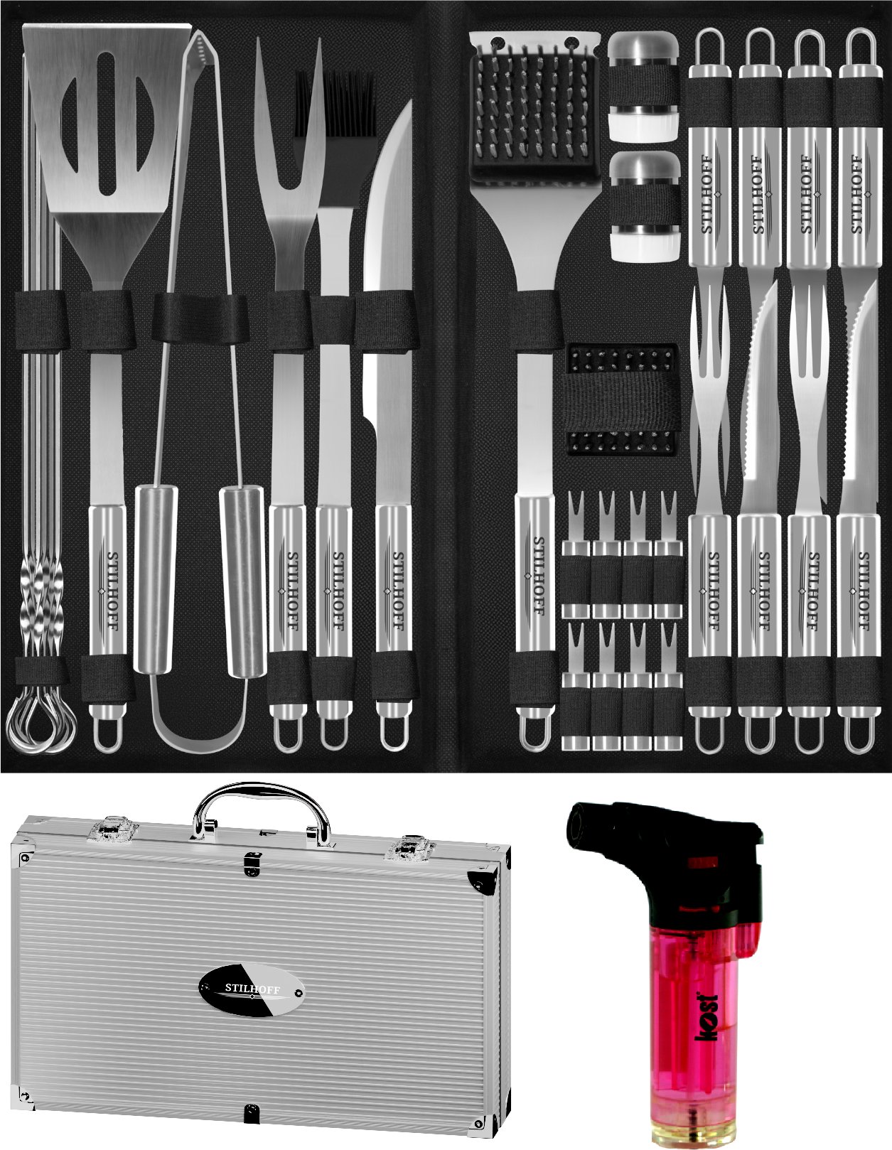 Zestaw sztućce do GRILLA BBQ STILHOFF akcesoria 35szt 33+walizka+palnik