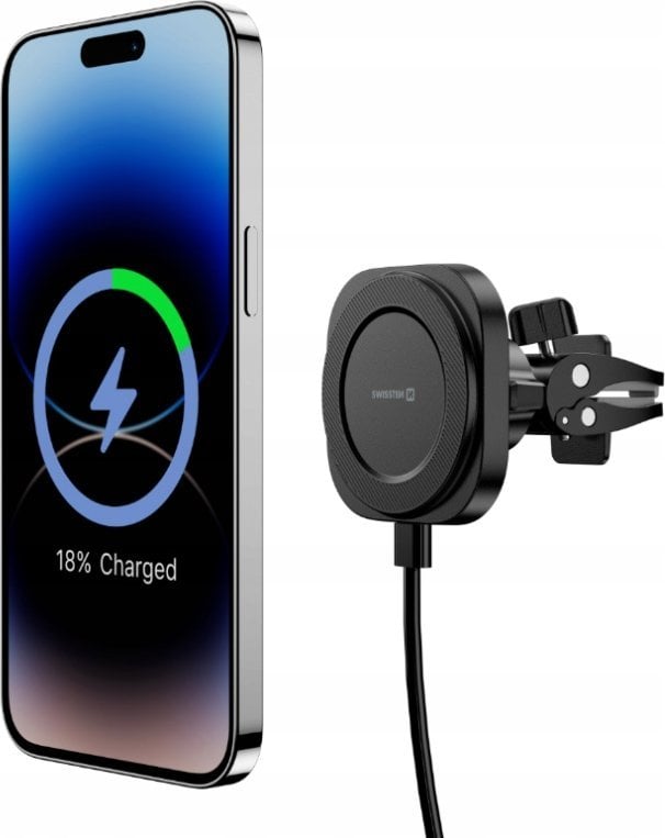 Swissten Magstick Compact Magnetic Car Holder With Wireless Charger 15W/7,5W (Magsafe Compatible)