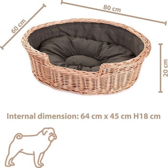 WickerPL POPPY WIKLINOWE OWALNE LEGOWISKO DLA ZWIERZĄT KOSZ DLA PSA 80X60 H20 / ROZMIAR WEWNĘTRZNY 64X45 H18 CM