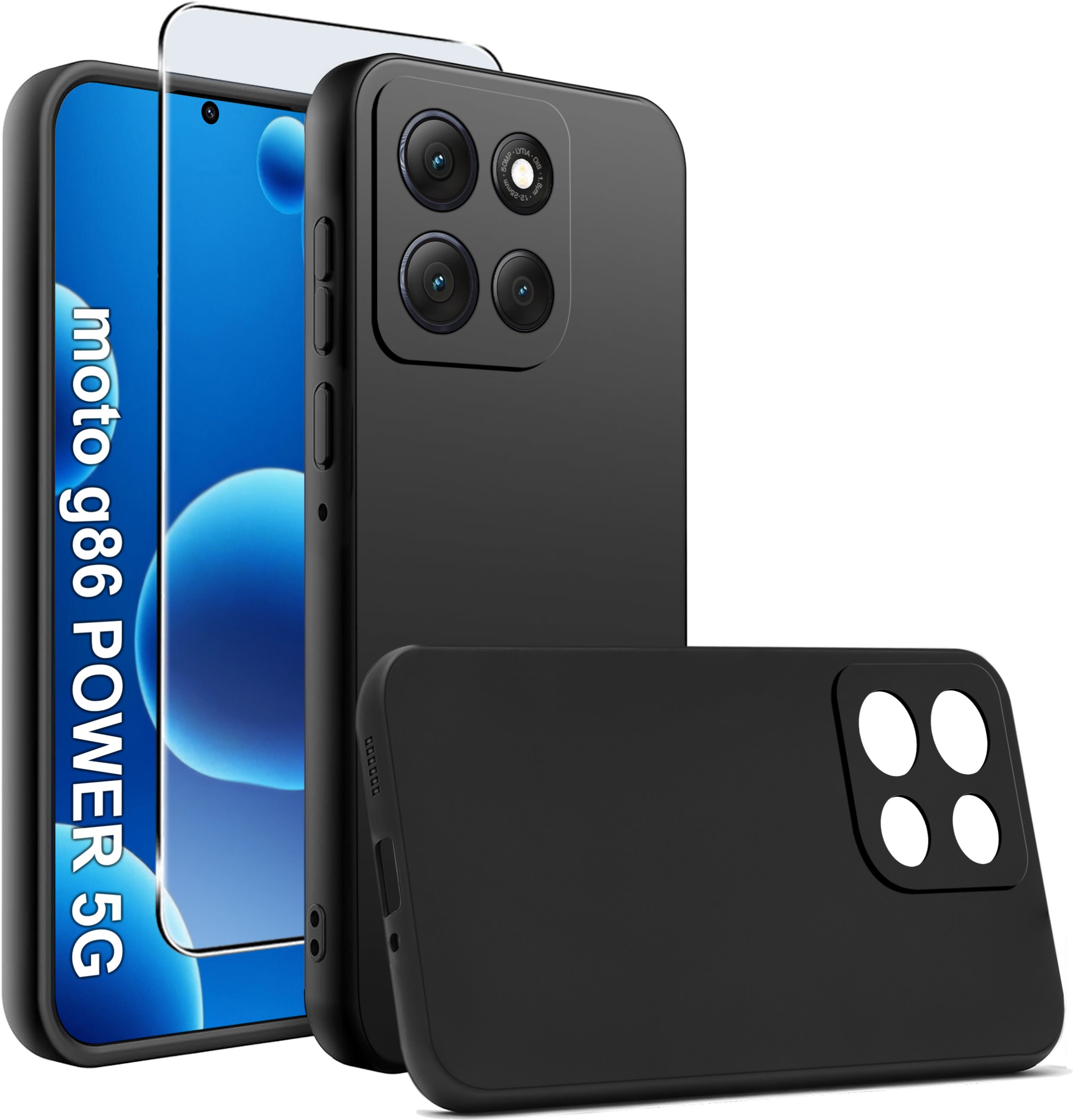 krainaGSM Etui Czarny Matowy Silikon Slim do Motorola G86 Power + SZKŁO 9H