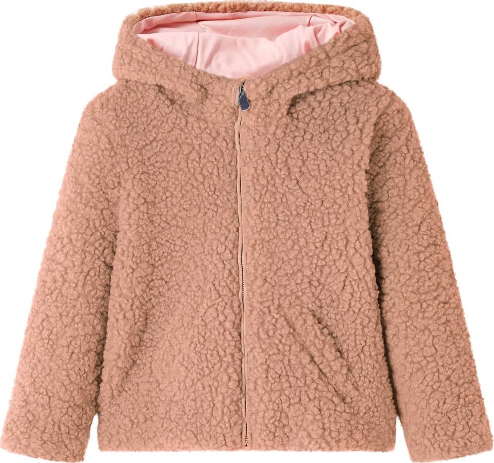vidaXL Kurtka dziecięca ze sztucznego futerka, z kapturem, jasny koniak, 128
