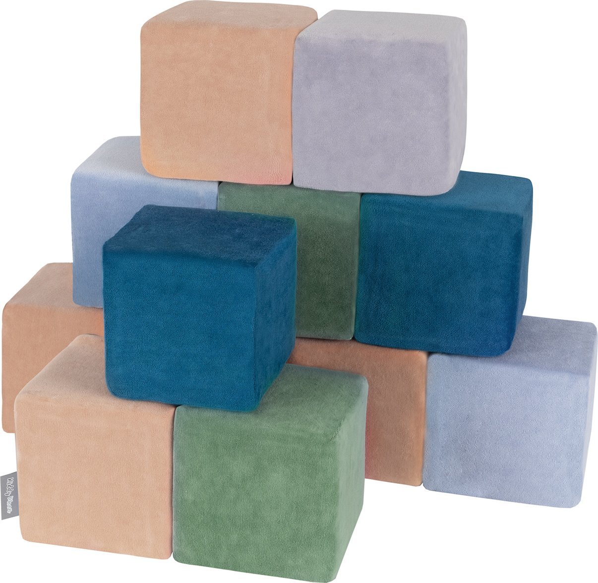 KiddyMoon KiddyMoon Miękkie klocki VELVET 14cm sześciany: turkus laguny-zieleń lasu-róż pustyni-błękit lodu-szarość gór 6 Zabawka klocki z pianki