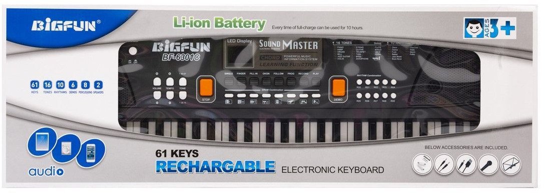 Duże organki, pianinko, keyboard z mikrofonem, 61 klawiszy, 42 rytmy