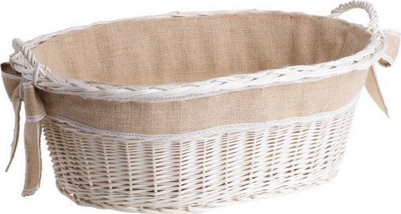 WickerPL Kosz Kominkowy Wanna Obszycie z Juty wybielany 60x44 H23 cm