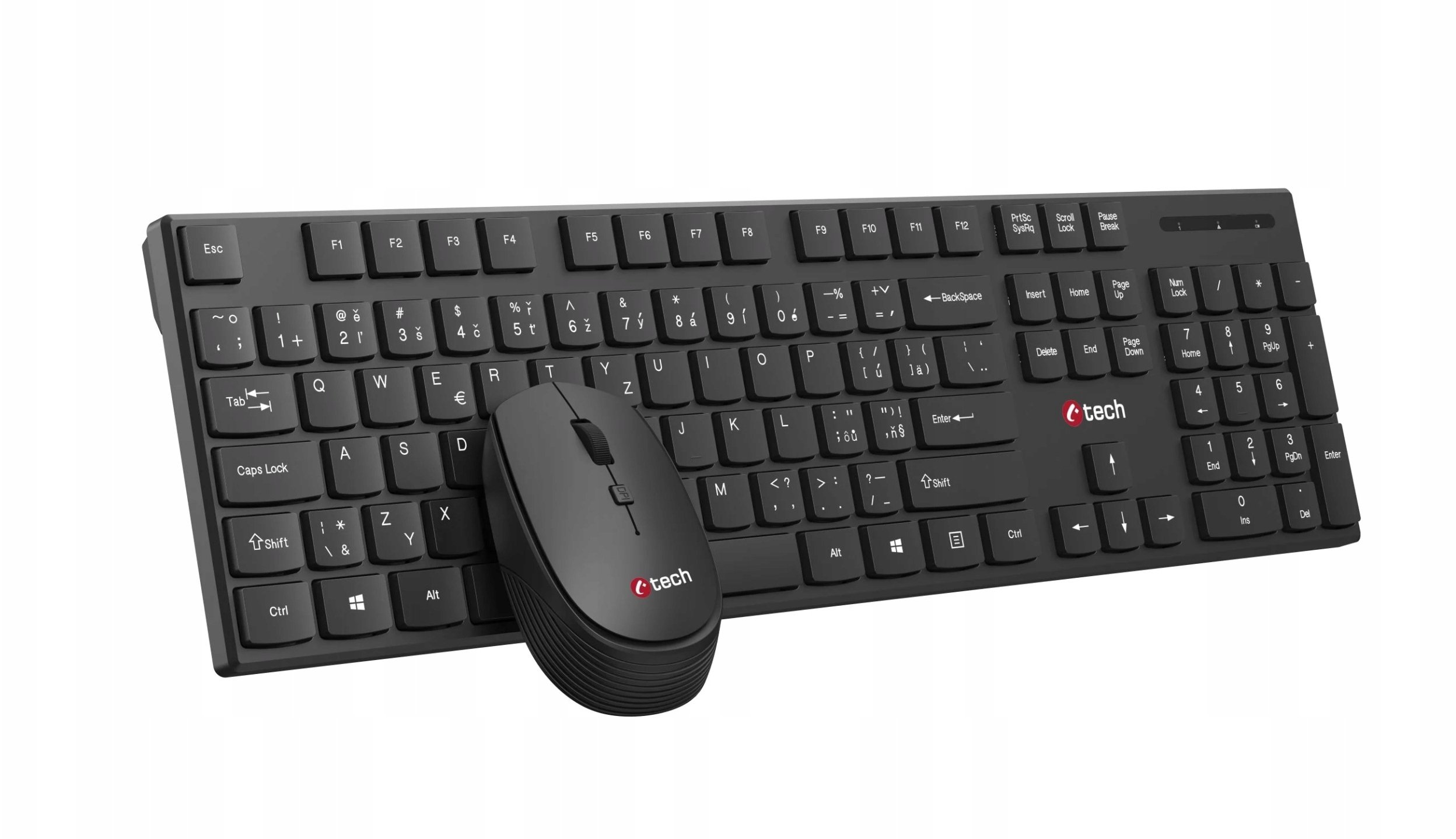 Klawiatura + mysz C-Tech C-TECH klawiatura z myszą WLKMC-03, Bezdrátowy set 2.4GHz, CZ, czarny