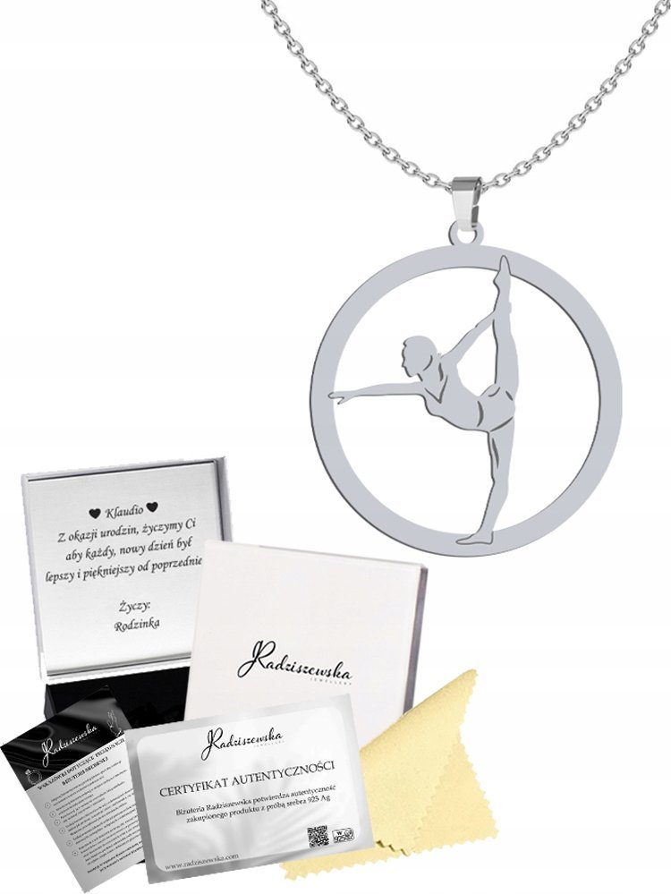 Radziszewska Jewellery Naszyjnik Srebrny Gimnastyka 925 Gimnastyczka Łańcuszek GRAWER GRATIS