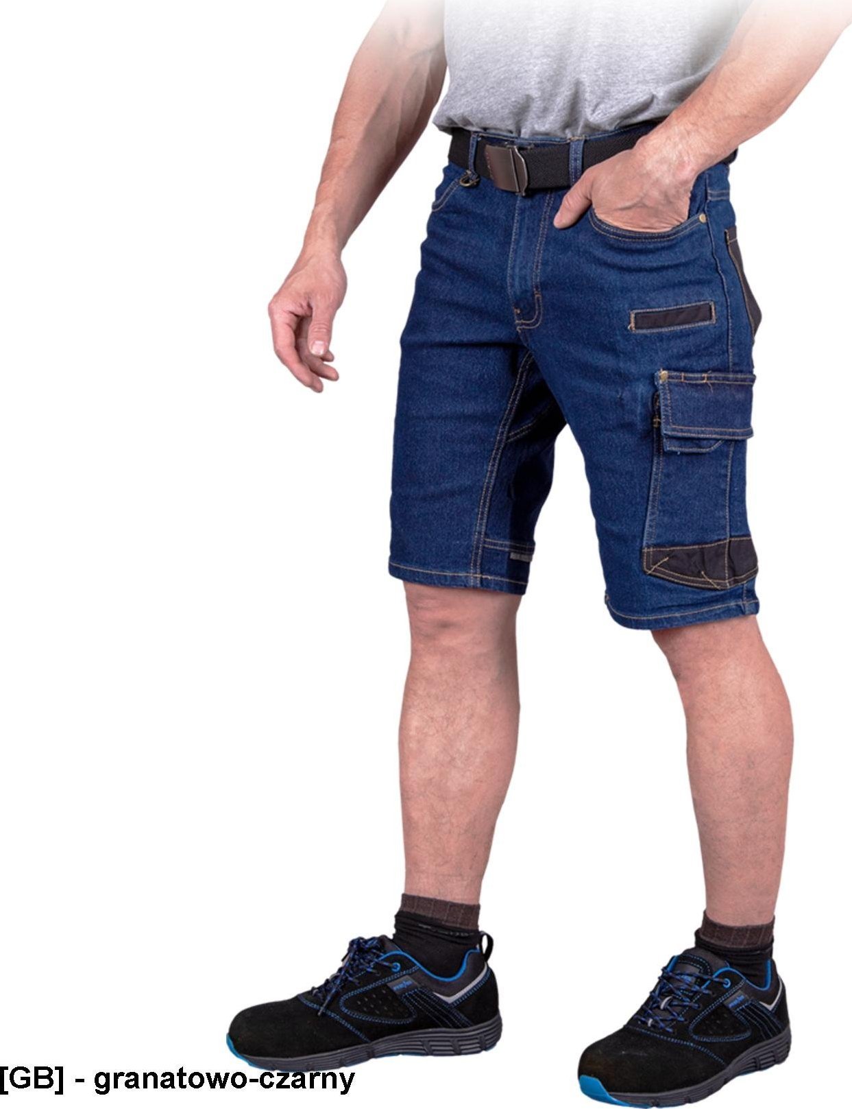 R.E.I.S. JEANS303-TS - krótkie spodnie ochrone, 7 kieszeni, odblaski - granatowo-czarny - rozmiary L