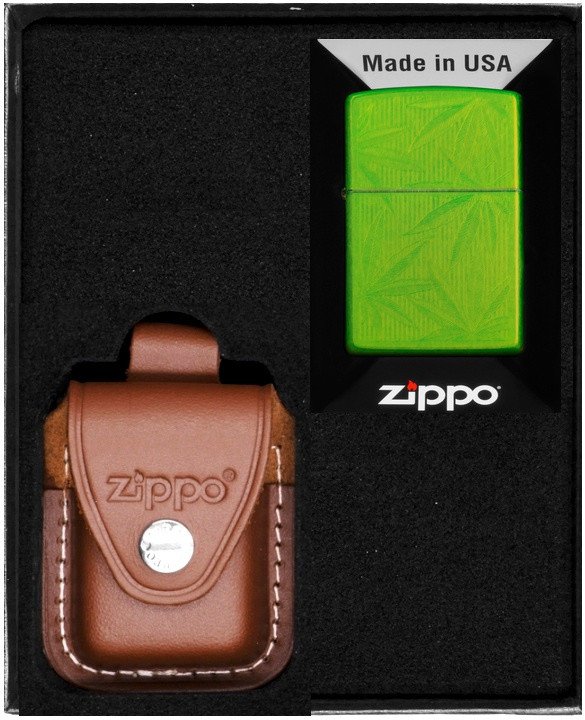 Zestaw ZIPPO Zapalniczka CANNABIS LEAVES DESIGN Prezentowy No4