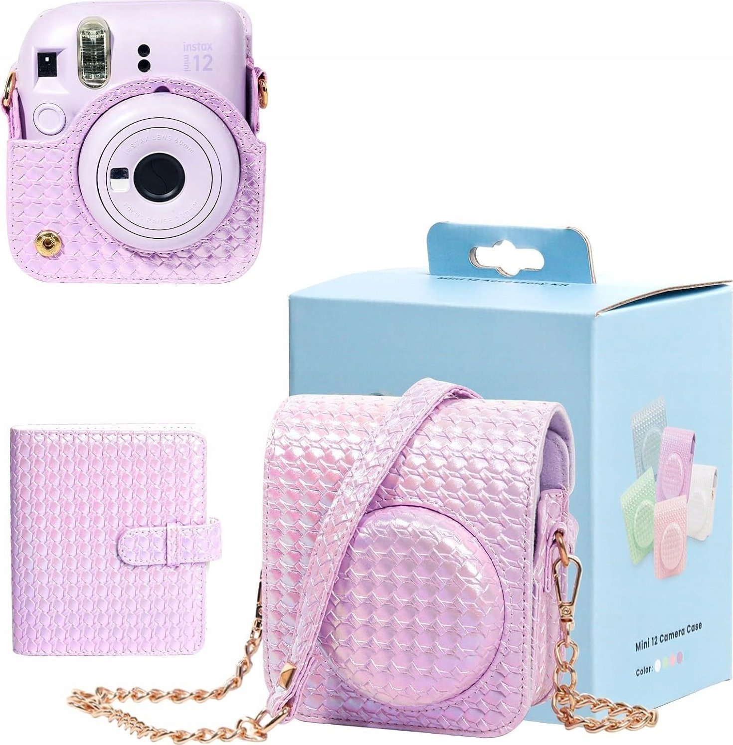 LoveInstant Zestaw 2w1 Futerał Etui Case Do Fuji Instax Mini 12 + Album Na 64 Zdjęcia / Fioletowy