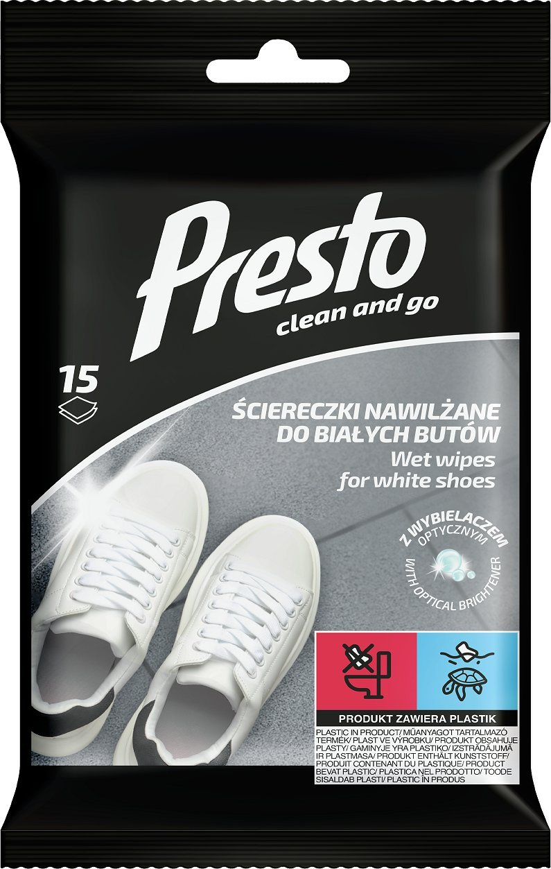 Presto Ściereczki nawilżane z wybielaczem optycznym do białych butów 15 szt