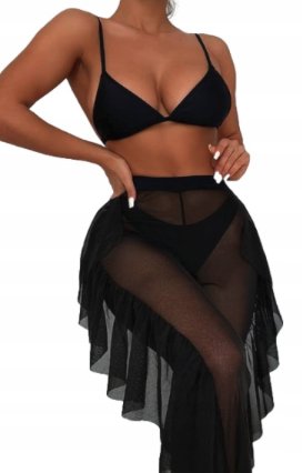 Zestaw bikini czarny strój dwuczęściowy spodnie z falbankami na lato M