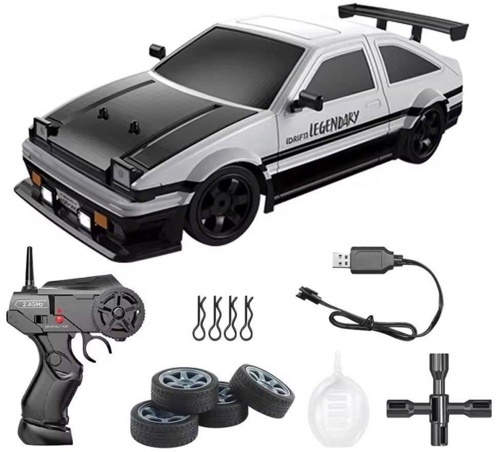 DUŻY Samochód Do Driftu Auto RC Drift 1:16 2,4 GHz PARA DYM Biała Toyota 4WD LED