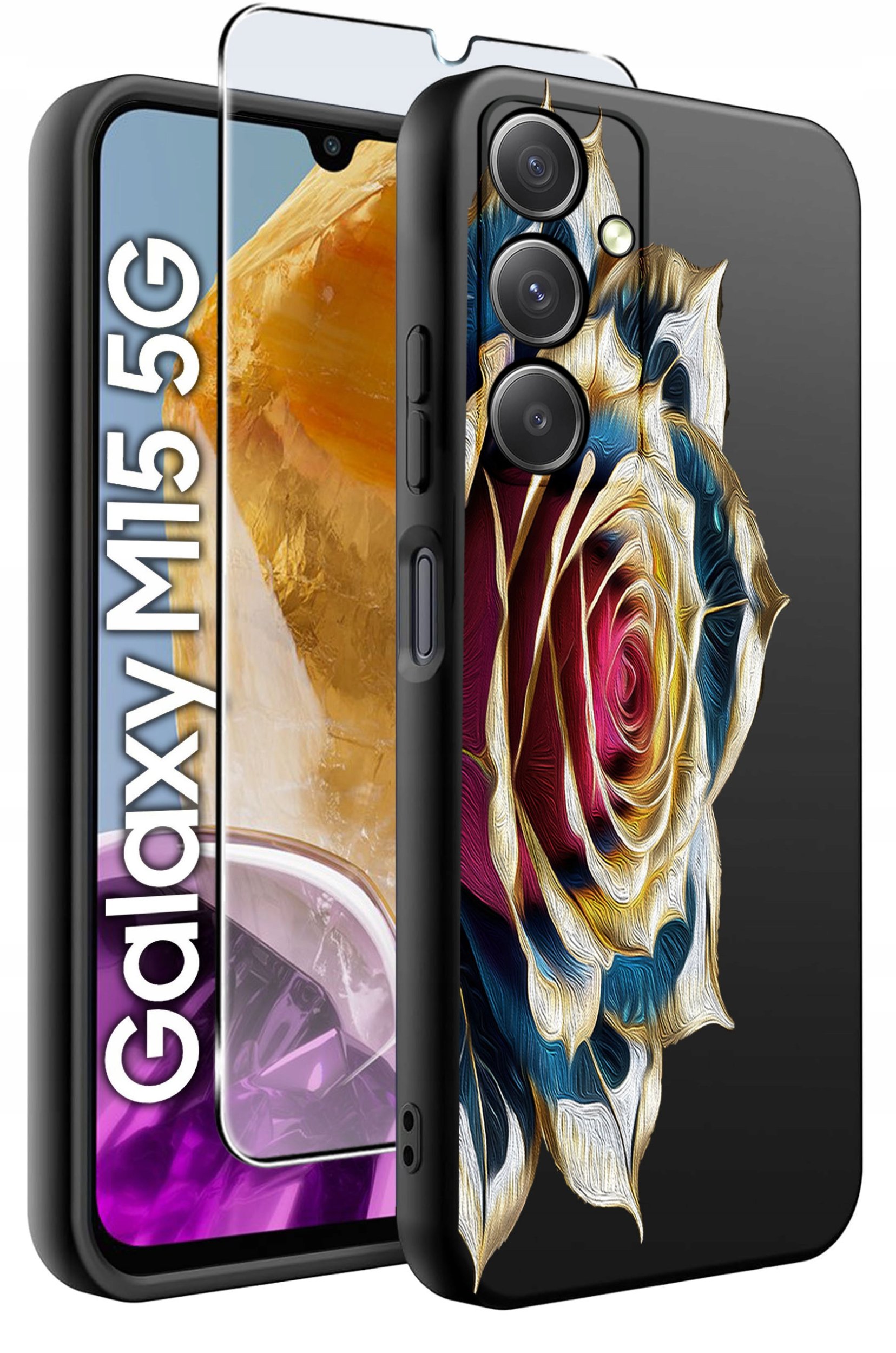 ETUI do Samsung M15 5G WZORY | SILIKONOWE MATT CASE + SZKŁO HARTOWANE 9H