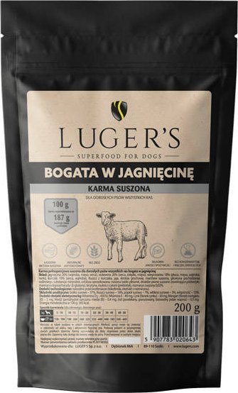 Lugers karma suszona dla psa bogata w jagnięcinę 200 g