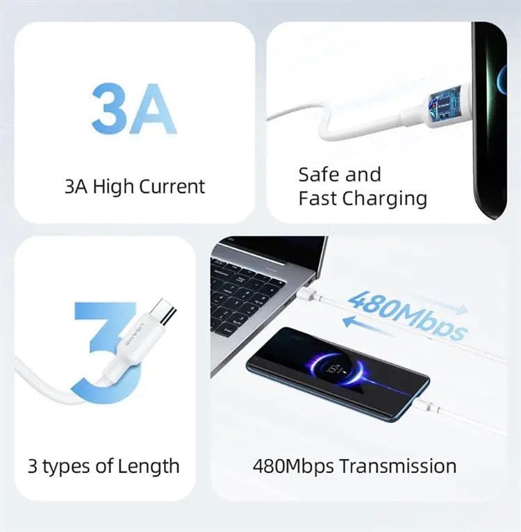 Kabel USB Usams USB-A - USB-C 3 m Biały