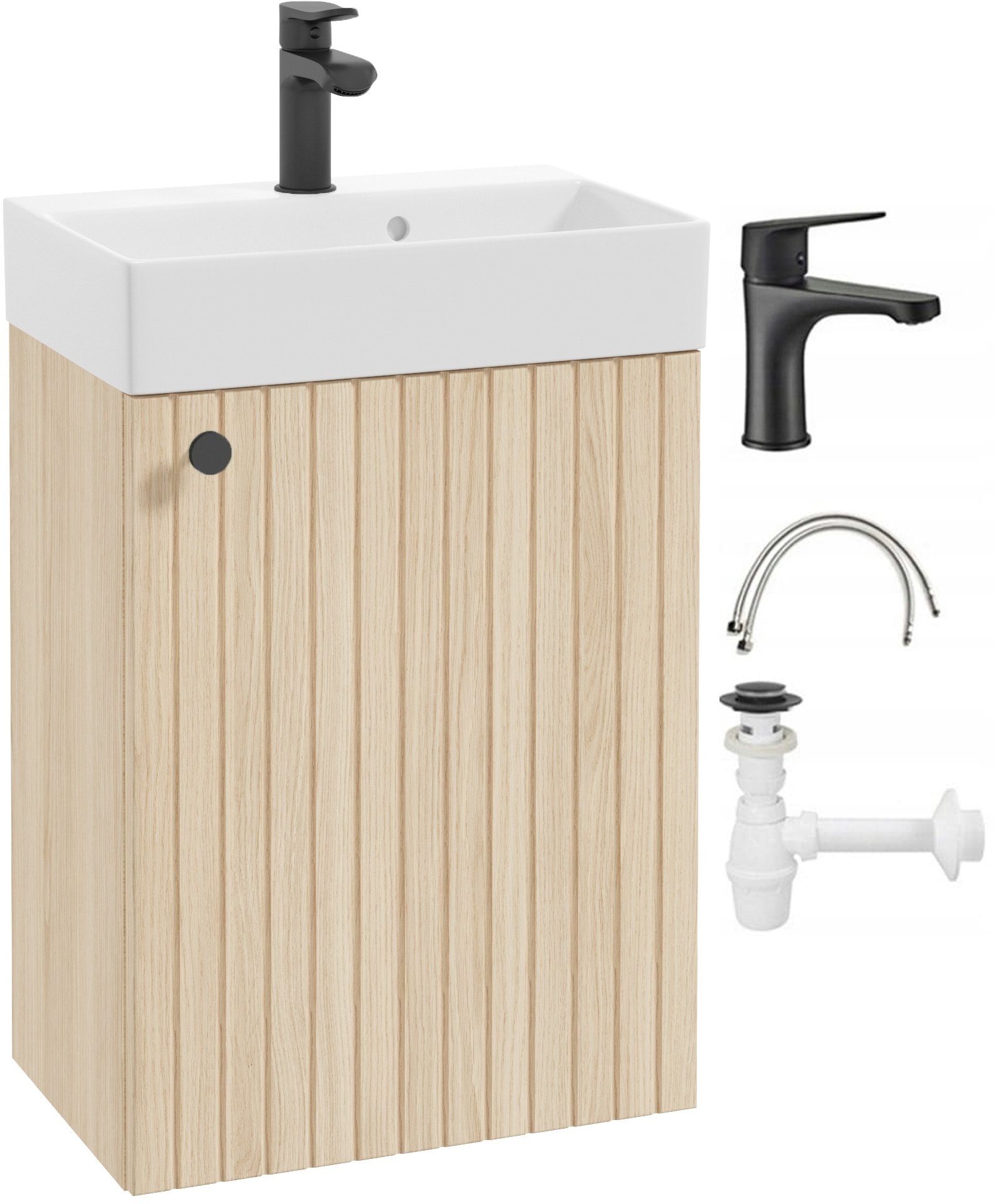 UAB KAME Szafka łazienkowa z umywalką Dąb Vicenza z czarną baterią i czarnym uchwytem 50x70cm Kiara