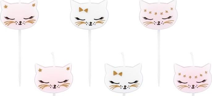 Party Deco Świeczki urodzinowe Kotek, różowo-białe, mix, 6 szt. uniwersalny