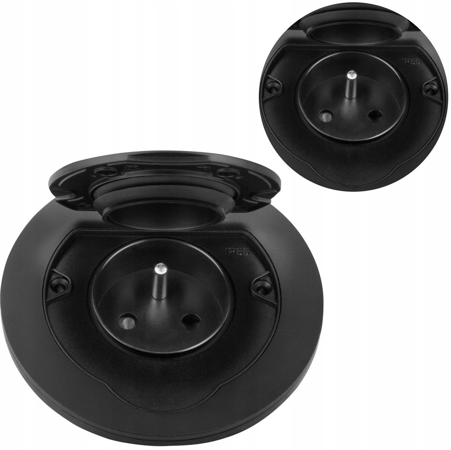 Hermetyczne gniazdo elektryczne okrągłe, IP55, 1x2P+Z(French), czarne