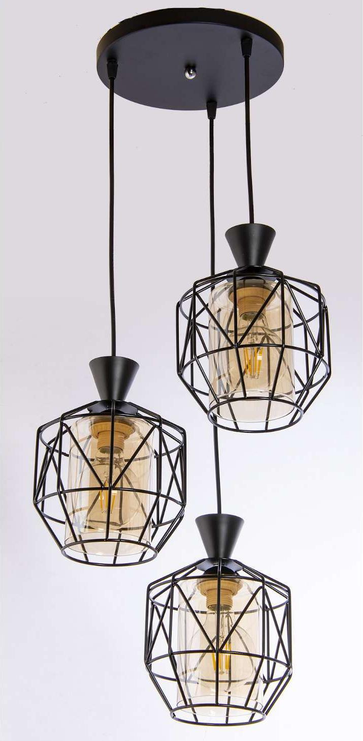 Lampa wisząca VEN Wisząca LAMPA loftowa VEN W-5291/3 BK metalowa OPRAWA industrialna ZWIS geometryczny druciany czarny miodowy