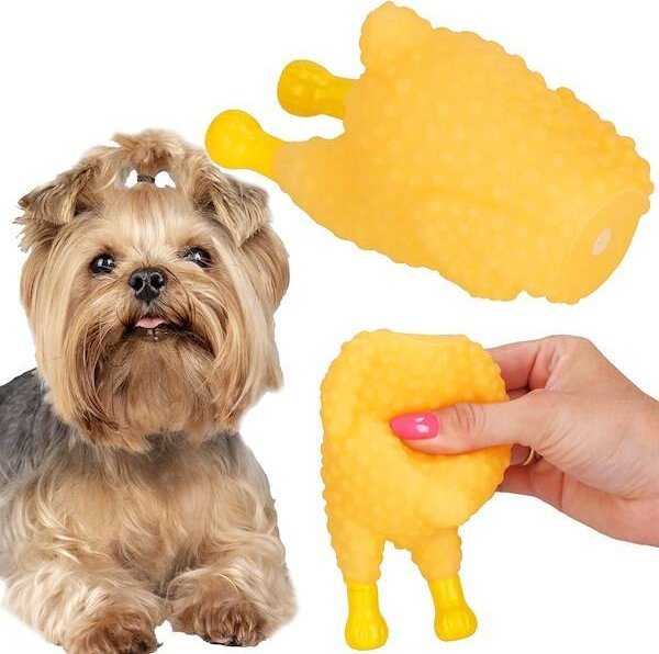 Springos Zabawka gumowa dla psa, gryzak kurczak piszczący, żółty UNIWERSALNY