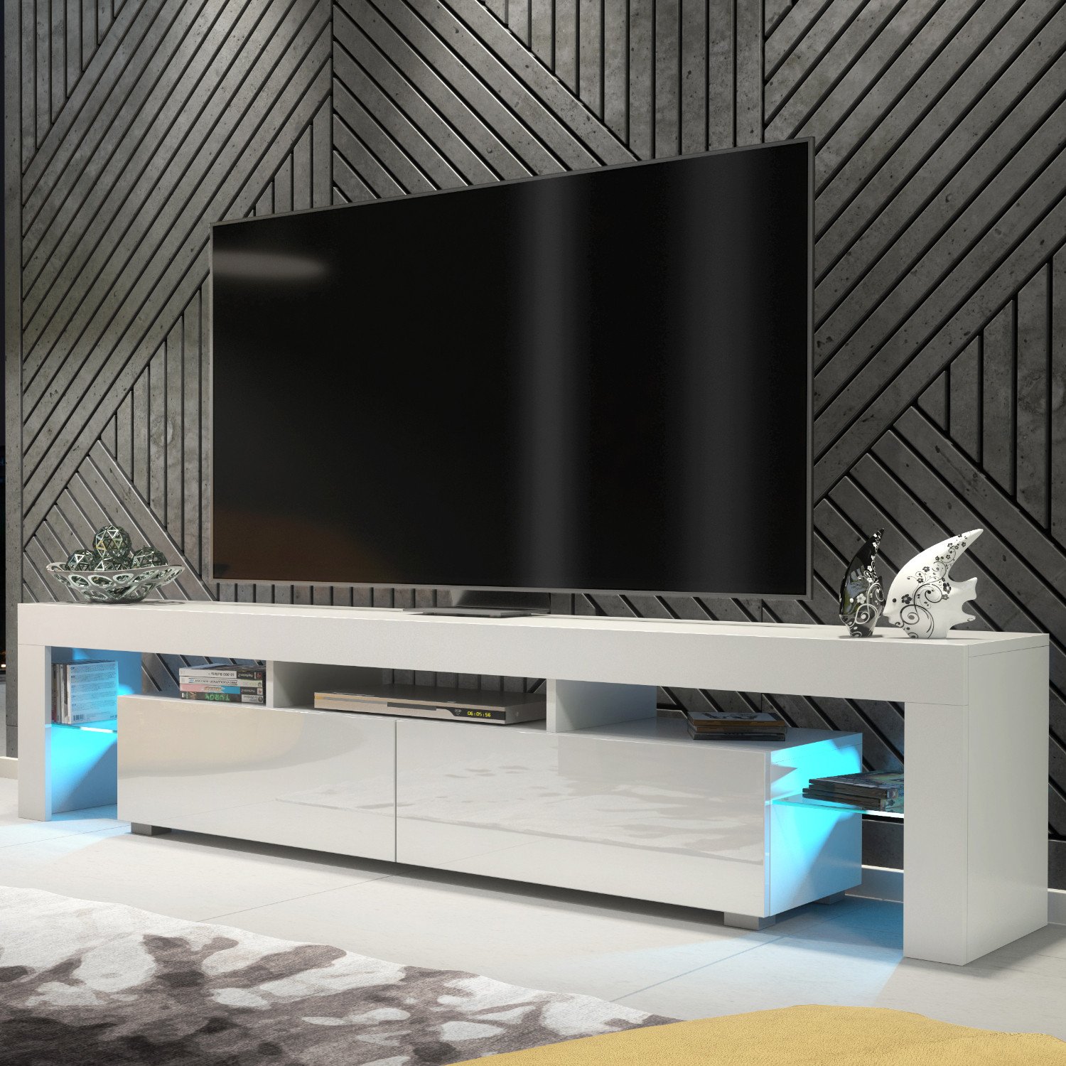Szafka RTV Nova 200cm ONE FURNITURE - Biały Laminat & Połysk